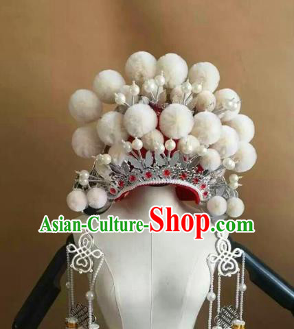 Traditional Chinese Beijing Opera Diva White Venonat Phoenix Coronet Peking Opera Actress Hats Headwear