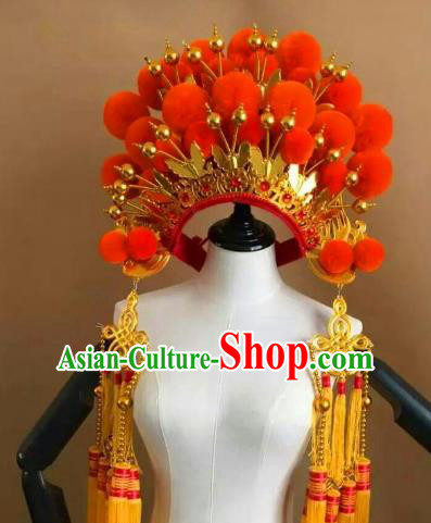 Traditional Chinese Beijing Opera Diva Red Venonat Phoenix Coronet Peking Opera Actress Hats Headwear