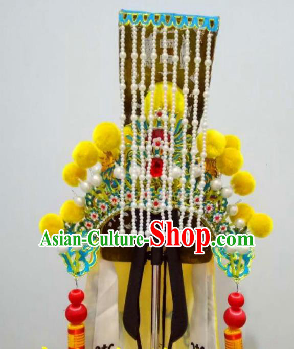 Traditional Chinese Beijing Opera Emperor Tassel Hats Peking Opera Royal King Headwear