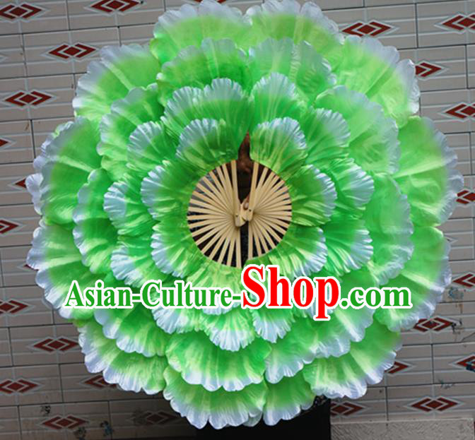 Chinese Folk Dance Props Accessories Stage Performance Green Peony Folding Fans for Kids