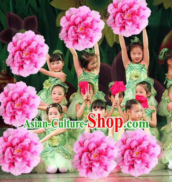 Chinese Folk Dance Props Accessories Stage Performance Pink Peony Umbrellas for Kids