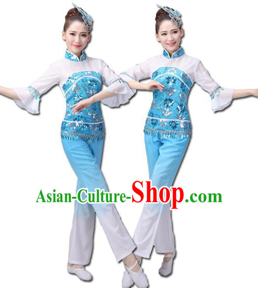 Traditional Chinese Yangge Fan Dance Costume, Folk Dance Yangko Costume Drum Dance Clothing for Women