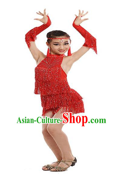 Top Grade Modern Dance Costume, Women Opening Dance Costume Latin Dance Red Dress for Women