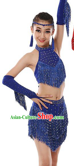 Top Grade Modern Dance Costume, Women Opening Dance Costume Latin Dance Blue Dress for Women