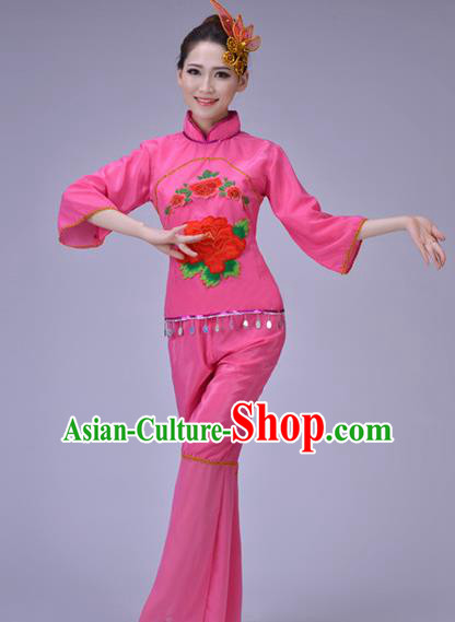 Traditional Chinese Folk Dance Costume, Chinese Yangko Drum Dance Pink Clothing for Women