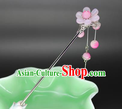 Chinese Ancient Handmade Hair Accessories Pink Beads Tassel Step Shake Hair Stick Hairpins for Women