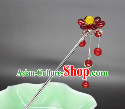 Chinese Ancient Handmade Hair Accessories Red Beads Tassel Step Shake Hair Stick Hairpins for Women