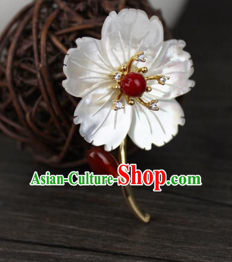 Chinese Ancient Handmade Brooch Accessories Shell Flower Breastpin for Women