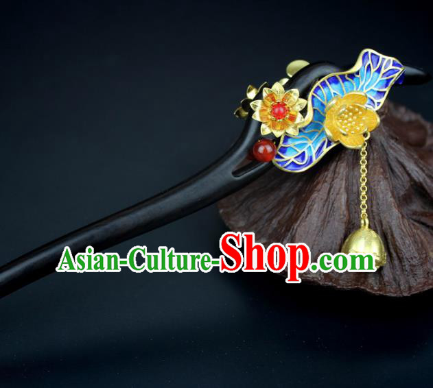 Chinese Ancient Handmade Hair Accessories Classical Hairpins Blueing Lotus Leaf Hair Clips for Women