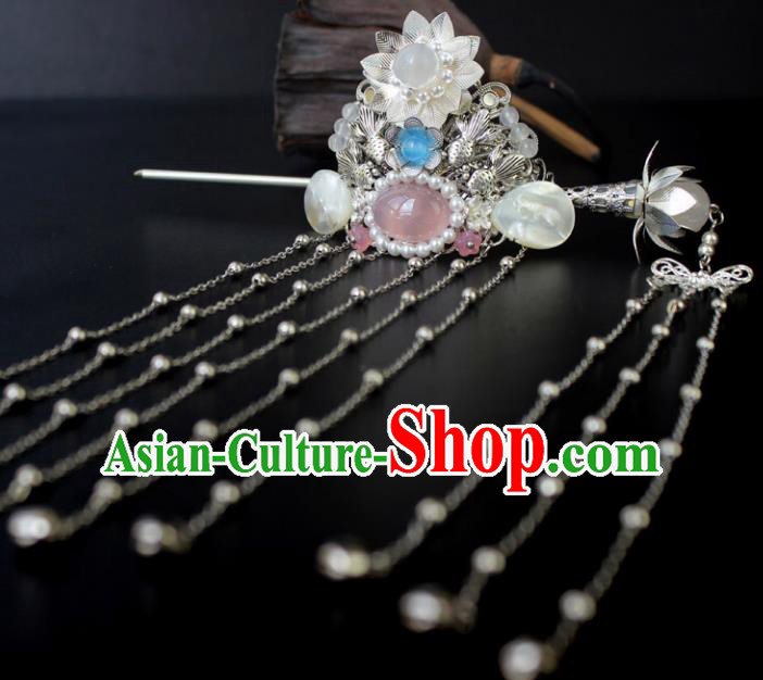 Chinese Ancient Handmade Hair Accessories Classical Hairpins Tassel Hairdo Crown for Women
