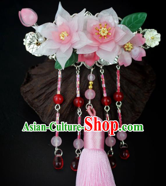 Chinese Ancient Handmade Hair Accessories Classical Hairpins Pink Tassel Hair Claw for Women