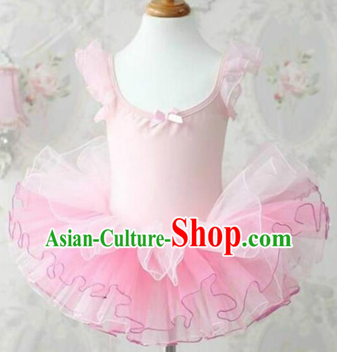 Top Grade Modern Dance Costume Stage Performance Ballet Dance Pink Bubble Dress for Kids
