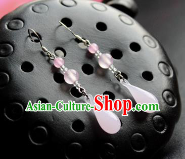 Chinese Ancient Handmade Accessories Earrings Pink Eardrop for Women