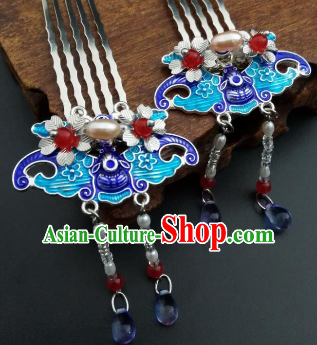 Chinese Ancient Handmade Hair Accessories Classical Hairpins Blueing Hair Comb for Women