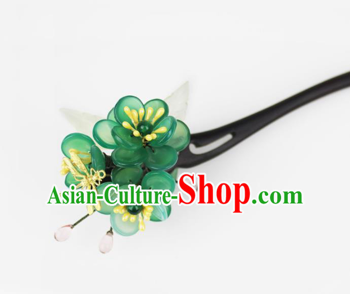 Chinese Ancient Handmade Hair Accessories Classical Ebony Hairpins Hanfu Green Flowers Hair Clip for Women
