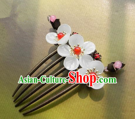 Chinese Ancient Handmade Hair Accessories Hairpins Classical Hanfu Red Beads Flowers Hair Comb for Women