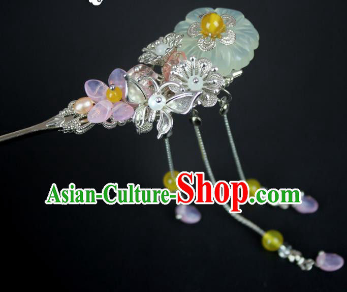 Chinese Ancient Handmade Hair Accessories Hairpins Classical Hanfu Yellow Beads Step Shake for Women