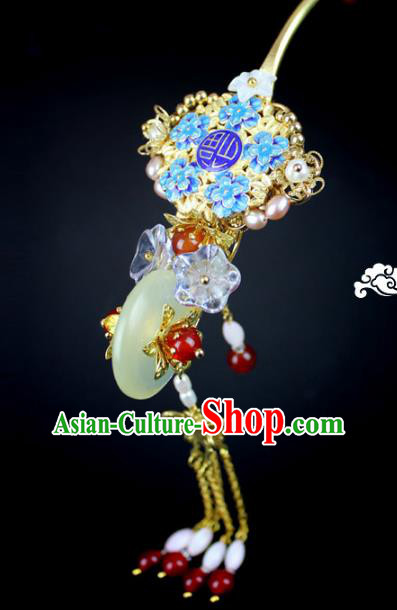 Chinese Ancient Handmade Hair Accessories Wedding Jade Tassel Hair Clip Classical Hanfu Hairpins for Women