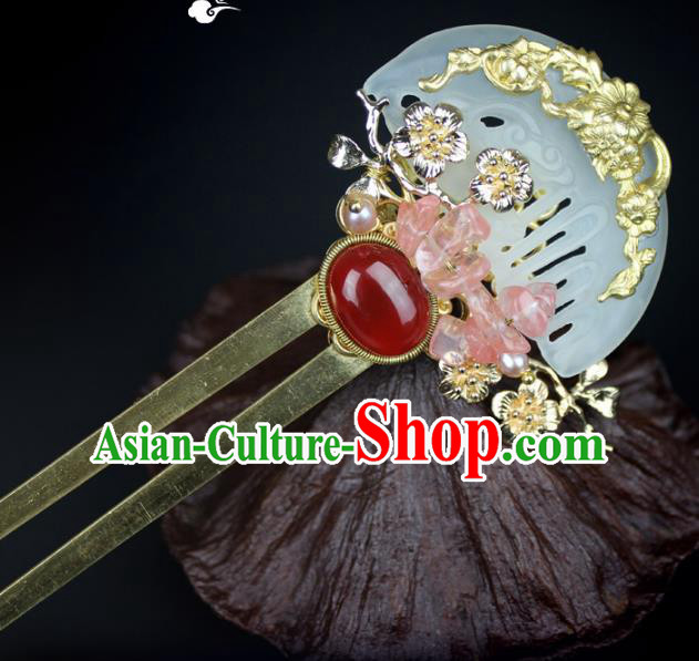 Chinese Ancient Handmade Hair Accessories Jade Hair Clip Classical Hanfu Hairpins for Women