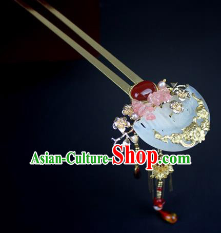 Chinese Ancient Handmade Hair Accessories Jade Tassel Hair Clip Classical Hanfu Hairpins for Women