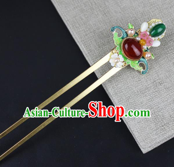 Chinese Ancient Handmade Hair Accessories Pearls Hair Clip Classical Hanfu Agate Hairpins for Women
