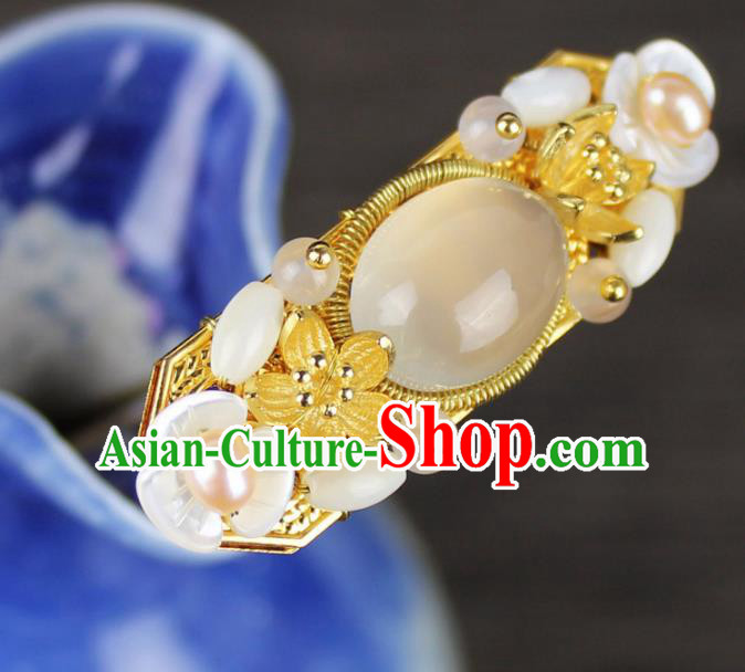 Chinese Ancient Handmade Hair Accessories Chalcedony Hair Clip Classical Hanfu Agate Hairpins for Women