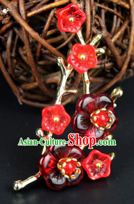 Chinese Ancient Handmade Accessories Red Plum Blossom Brooch for Women
