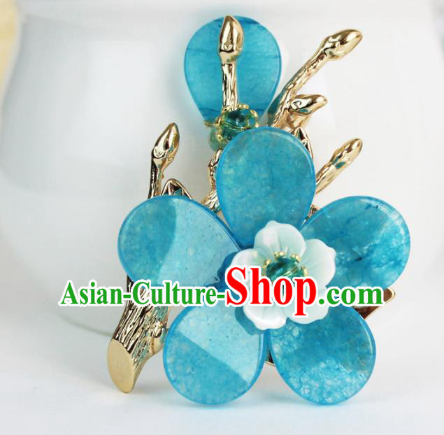 Chinese Ancient Handmade Accessories Breastpin Blue Flowers Brooch for Women