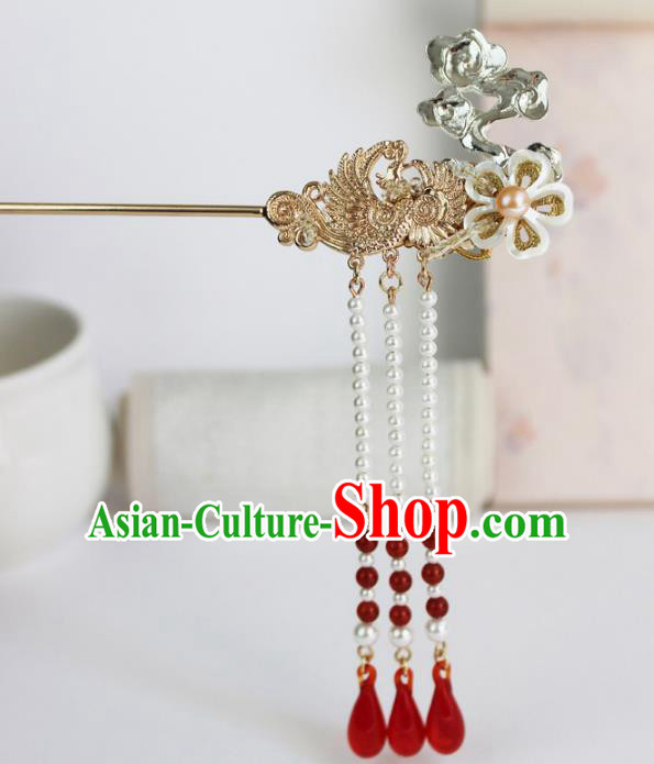 Chinese Ancient Handmade Hair Accessories Phoenix Step Shake Classical Hanfu Tassel Hairpins for Women