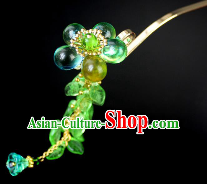 Chinese Ancient Handmade Hair Accessories Green Coloured Glaze Step Shake Classical Hanfu Hairpins for Women