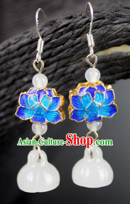 Chinese Ancient Handmade Accessories Eardrop Blueing Lotus Earrings for Women