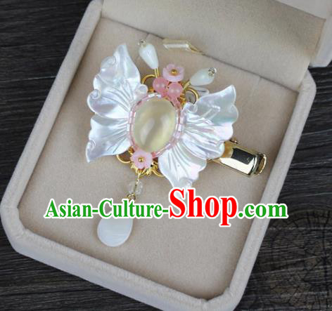 Chinese Ancient Handmade Hair Accessories Shell Butterfly Hair Claw Classical Hanfu Hairpins for Women