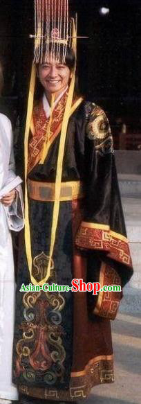 Traditional Chinese Ancient Han Dynasty Emperor Liu Xun Replica Costume and Headpiece Complete Set for Men