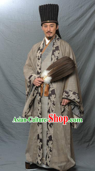 Ancient Chinese Three Kingdoms Period Kingdom Shu Prime Minister Sleep Dragon Zhuge Liang Replica Costume for Men