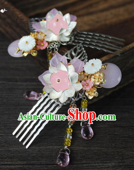 Chinese Ancient Handmade Hair Accessories Tassel Hair Comb Classical Hanfu Hairpins for Women