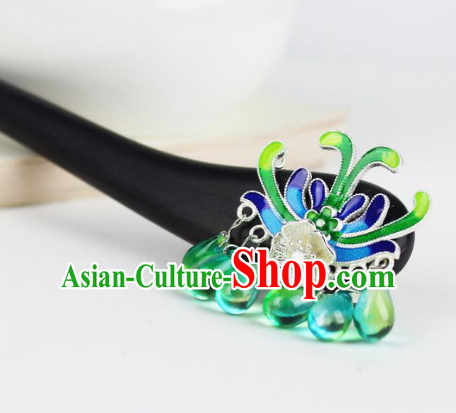 Chinese Ancient Handmade Hair Accessories Green Beads Tassel Hair Clip Classical Hanfu Hairpins for Women