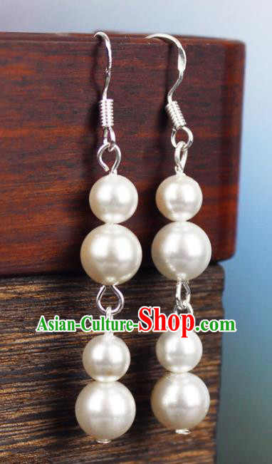 Chinese Ancient Handmade Accessories Earrings Pearls Tassel Eardrop for Women