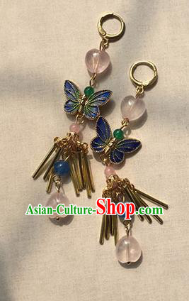 Chinese Ancient Handmade Accessories Tassel Butterfly Earrings for Women