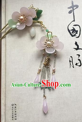 Chinese Handmade Ancient Hairpins Hair Accessories Classical Hanfu Pink Flowers Tassel Step Shake for Women