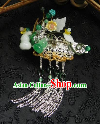 Chinese Handmade Ancient Jade Calabash Hairpins Hair Accessories Classical Hanfu Hair Claw for Women