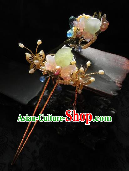 Chinese Handmade Ancient Agate Butterfly Hairpins Hair Accessories Classical Hanfu Hair Clip for Women