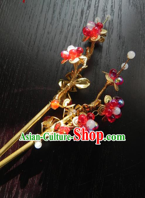 Chinese Handmade Ancient Hair Accessories Red Clubs Hair Clip Classical Hanfu Hairpins for Women