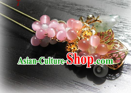 Chinese Handmade Ancient Jadeite Hairpins Hair Accessories Classical Hanfu Pink Beads Hair Stick for Women