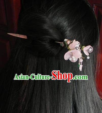 Chinese Handmade Ancient Hanfu Pink Peach Blossom Hairpins Hair Accessories Classical Hair Clip for Women