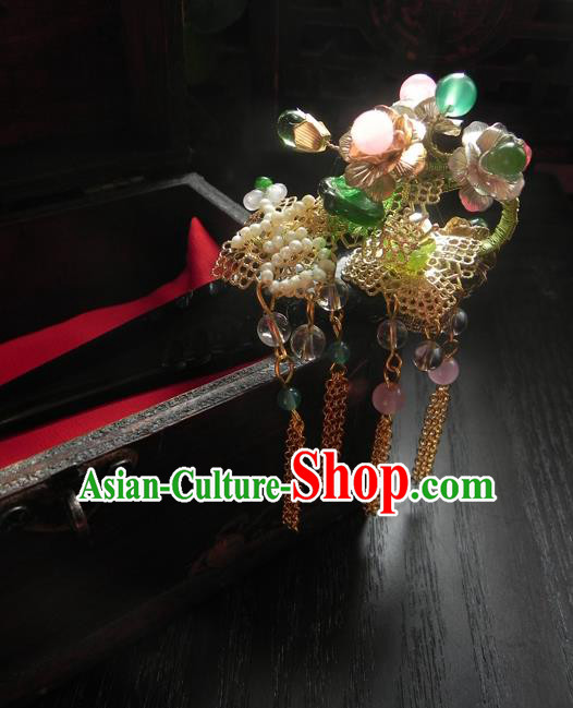 Chinese Handmade Ancient Hanfu Tassel Hairpins Hair Accessories Classical Hair Clip for Women
