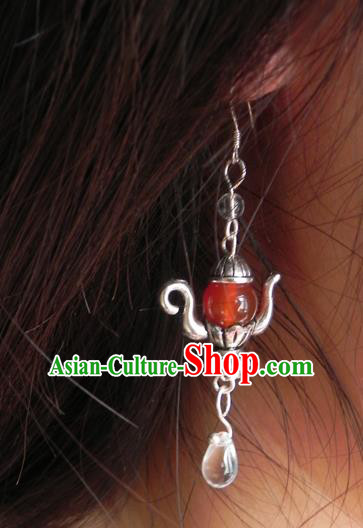 Chinese Handmade Ancient Accessories Red Crystal Earrings for Women