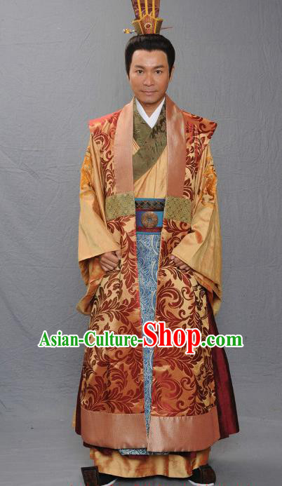Chinese Ancient Warring States Period Qi Kingdom King Monarch Tian Pijiang Replica Costume for Men
