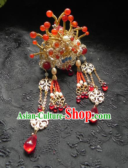 Chinese Ancient Hanfu Tassel Handmade Hairpins Hair Accessories Red Beads Hair Clip for Women