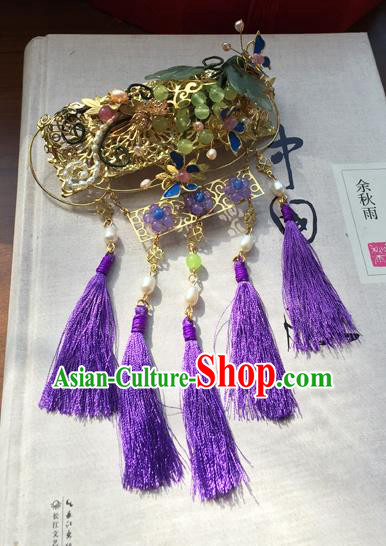 Chinese Ancient Hanfu Handmade Hairpins Hair Accessories Purple Tassel Hair Stick for Women