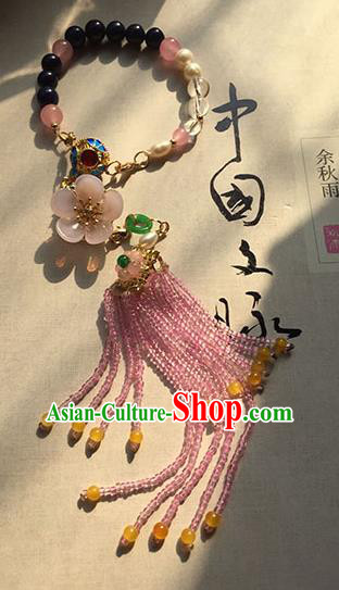 Chinese Handmade Ancient Accessories Chain Bracelet Pink Beads Tassel Bracelets for Women